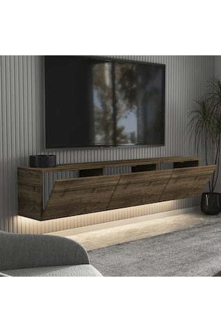 Neon Led Işıklı Duvara Monte,3 Kapaklı Tv Ünitesi,tv Sehpası Sandık Ceviz - İstanbul Ceviz İstanbul Ceviz