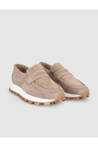 Monamae Krem Süet Deri Kadın Loafer Sneaker Ayakkabı