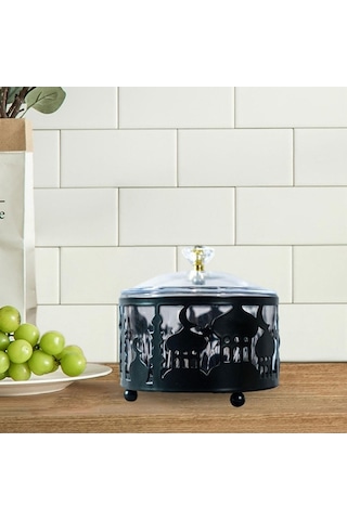 Bosphorusboutique02 Suntek Kapaklı Şekerlik Dekoratif Siyah Teneke Kutu Çeşni Siyah Diğer