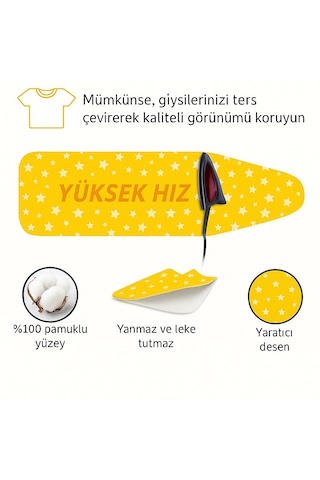 Ütü Masası Kılıfı Keçeli Sarı Yıldızlı Desen Battal Boy Xxl Pamuklu Yanmaz Üretim Sarı