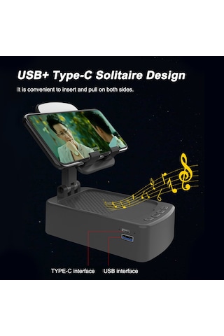 Wezone Masaüstü Üçlü Fon Tutucu: Bluetooth Hoparlör, Usb Şarj, 1500mah Pil, Bluetooth 5.0, Mikrofonlu, Katlanabilir Siyah Siyah