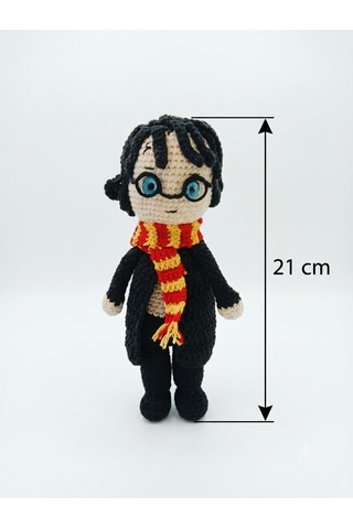 Harry Amigurumi Örgü Oyuncak - Film Karakteri Hediyelik Figür 21 Cm Siyah