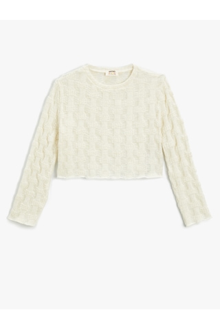 Koton Crop Sweatshirt Bisiklet Yaka Uzun Kollu Ekru 5wkg10103ak Ekru