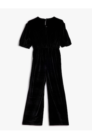 Koton Kadife Tulum Balon Kol İspanyol Paça Beli Kuşaklı Siyah 5wkg80016ak Siyah