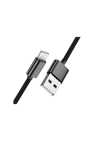 Deji Apple iPhone Uyumlu USB To Lightning 6 6S 7 8 X XS XR 11 12 13 14 Pro Max Plus Örgülü Hızlı Şarj Kablosu Siyah