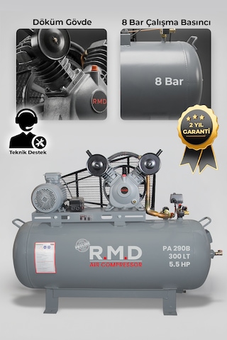 R.m.d Kompresör Hava Kompresörü Pistonlu 300 Lt 2 Kafa 8 Bar 5.5 Hp I Paı290b