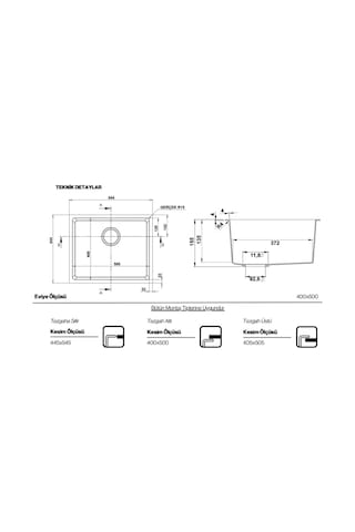 Real Stone Steep 50x40 Antrasit Granit Mutfak Eviyesi Antrasit