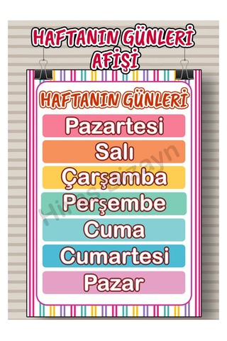 Hiras Dizayn Haftanın Günleri Eğitici Afiş A3, 30 42 Cm