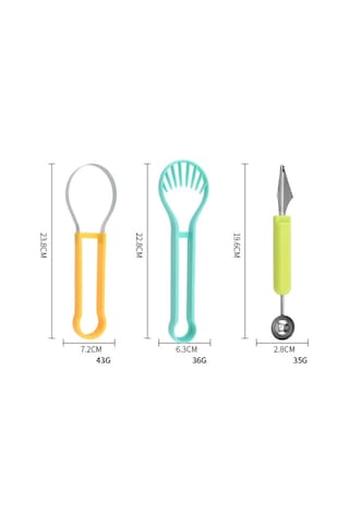 Sones 2 Adet 3'ü 1 Arada Meyve Kazıcı Meyve Tabağı Oyma Bıçağı Çok Renkli