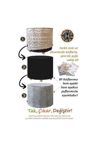 Yıkanabilir Puf Tabure Kılıfı Tak-çıkar-değiştir-yenile Orta Sehpa Kılıfı By Zigzag Siyah Diğer