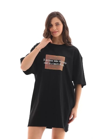 Modi Unisex Bisiklet Yaka Baskılı Oversize T-shirt - Siyah - Mymg112555