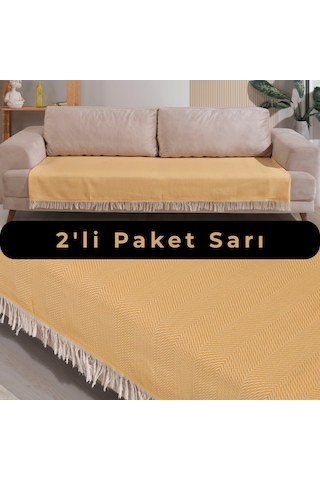 Pamore Home 2 Adet Pamuklu Koltuk Örtüsü 115x200 Cm Sarı