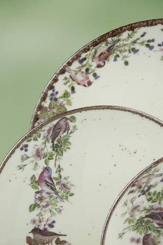 Retro Birds Porselen Akıtma 6 Kişilik 24 Parça Yemek Takımı Bej