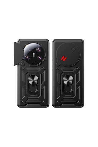 Kilifone - Mi 13 Ultra Uyumlu - Kılıf Magnetik Standlı Kamera Korumalı Sürgülü Vega Kapak - Siyah