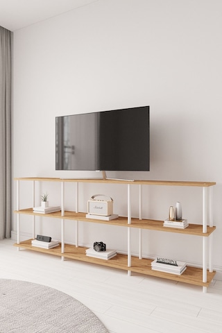 Çevir Kur 200 Cm Atlantik Çam B.d Raflı Tv Sehpası, Tv Ünitesi 200 71 29 Cm Atlantik Çam