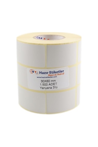Pp Opak Etiket 30mm X 60mm 1500 Adet Yan Yana 3 Lü 1