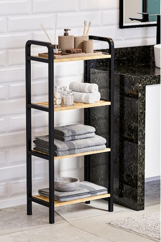 Banyo Düzenleyici Lüks Ahşap Mutfak Rafı Banyo Dolabı Çok Amaçlı Siyah