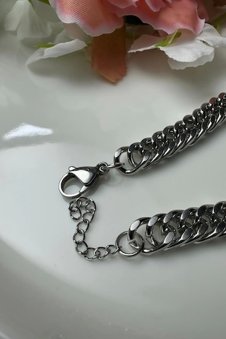 Küba Zincir Kalın Model Çelik Zincir Bileklik Karma Serisi Silver