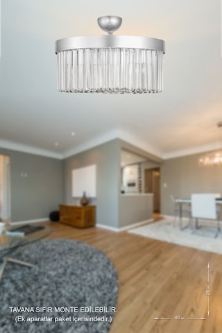 Desina 40'lık Kristal Taşlı Lüks Avize - Gümüş-yaldız Gümüş Yaldız