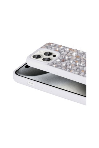 Apple Uyumlu iPhone 15 Pro Kılıf Parlak Taşlı Tasarım Zore Linea Diamond Kapak Light Green
