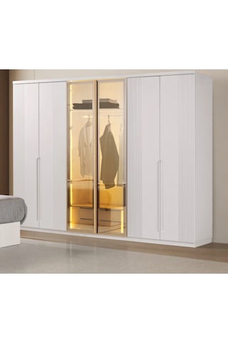 Aleppo Mdf Membran 6 Kapaklı Reflekte Camlı Gardırop ve Yatak Odası Takımı