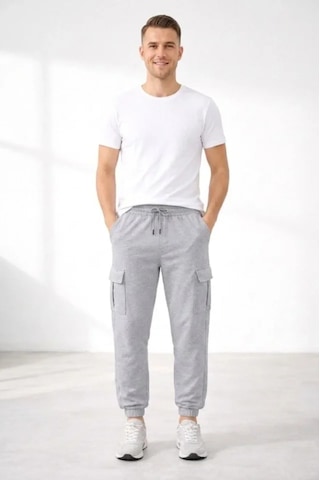 Butik İstanbul Erkek Jogger Eşofman Altı Regular Fit , Kargo Cepli, Lastikli Paça, Günlük Spor Pantolon - Gri