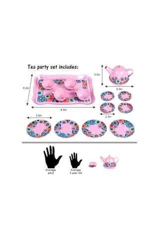 15 Parça Tepsili Çantalı Metal Evcilik Mutfak Eğitici Çocuk Oyuncak Çay Seti