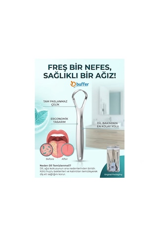 Paslanmaz Çelik Dil Temizleyici Ve Sıyırıcı 3 Parça Orta Sertlikte Fırça Kılı