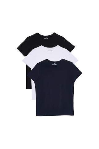 Tudors Unisex 3'lü Paket Siyah-beyaz-lacivert Slim Fit Dar Kesim %100 Pamuk Bisiklet Yaka Tişört-34857 Multi