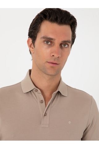 Koyu Bej Slim Fit Polo Yaka Pamuklu Basic T-shirt
