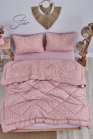 Marla Home Star Pembe Desenli Çift Kişilik Çift Taraflı Wellsoft Yorgan Seti - Pembe - 195x215