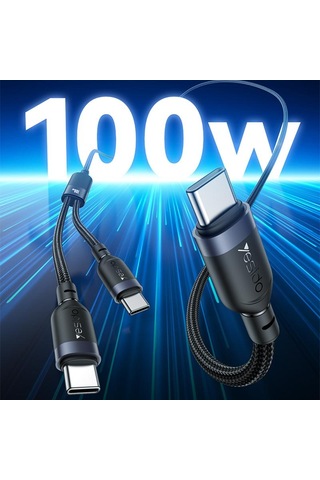 Yesido Ca92 100w 5a Usb-c / Tip-c Çift Tip-c 2 İn 1 Şarj Kablosu, Uzunluk: 1.2m Siyah