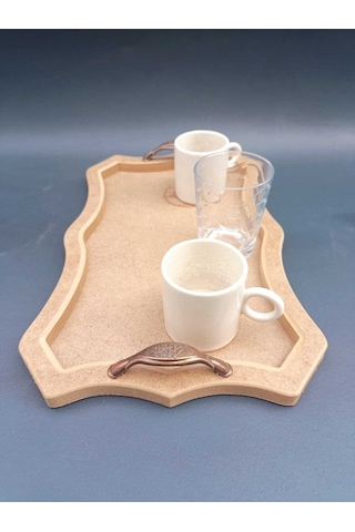 Na Neşeli Ahşap Sunum Tepsisi Dikdörtgen Desenli Metal Antik Kulplu Tepsi.orta Boy. Ham Ahşap Boyama. Ahşap Boyası Boyanabilir Ham Ahşap