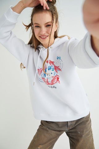 Hello Kitty Lisanslı Baskılı Kapüşonlu Oversize Sweatshirt Renkli