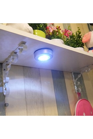 Kablosuz Spot Pilli Dokunmatik Led Lamba 3 Ledli Dolap Lambası Beyaz