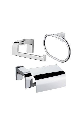 Premium Yuvarlak Havluluk Kapaksız Ve Kapaklı Kağıtlık 3'Lü Set Krom
