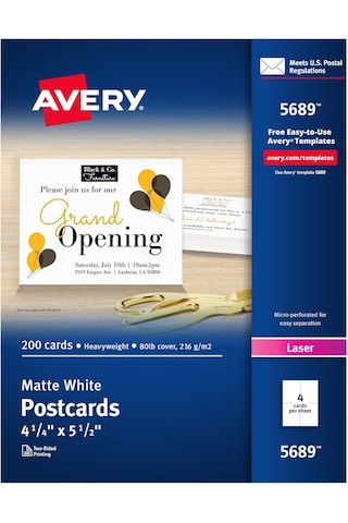 Avery Lazer Yazıcılar Için Yazdırılabilir Kartpostallar, 10,8 Cm