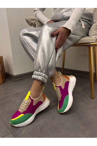 Erva'nın Butiği Oranj Mor Triko Mines Kadın Bağcıklı Sneakers-5293