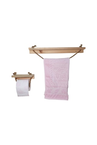 Doğal Ahşap Banyo Havluluk Tuvalet Kağıtlığı Havlupan Jüt İpli Ahşap