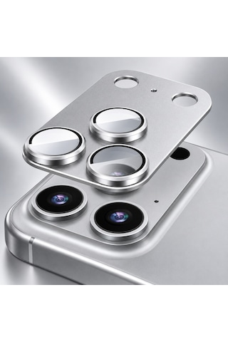 Apple iPhone 18 Pro Uyumlu Pürüzsüz Çerçeveli Tam Koruma Kamera Camı / Lens Koruyucu - Gümüş