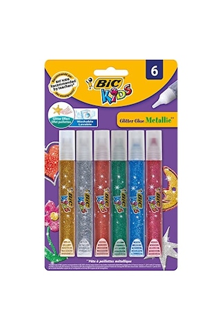 Bıc Kids Metalik Simli Yapıştırıcı 6'lı Blister, Su Bazlı Simli Yapıştırıcı, Çoğu Kumaştan Kolayca Çıkar