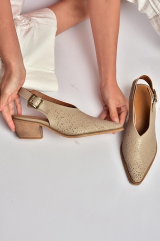 Fox Shoes Y654300403 Vizon Hakiki Deri Kalın Topuklu Kadın Ayakkabı