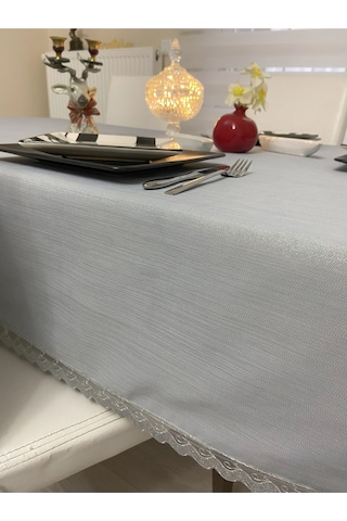 Dantel Detaylı Simli Dertsiz Masa Örtüsü Gri