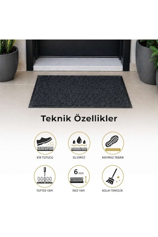 Aquila Pc Tabanlı Polipropilen Kapı Önü Temizlik Paspası Koyu Gri 60x90 Cm Koyu Gri