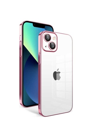 Apple Uyumlu iPhone 13 Kılıf Kamera Korumalı Renkli Çerçeveli Zore Garaj Kapak Rose Gold