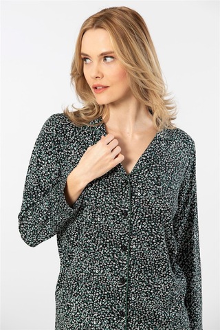 Türen 3379 Kadın Uzun Kollu Gömlek Pijama Takım-yeşil YESIL