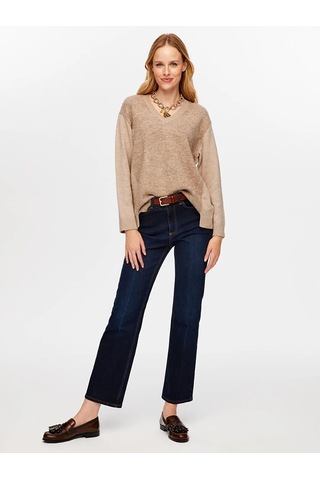 Faik Sönmez Önü Buklet Örgü V Yaka Kadın Triko Bluz W26trb014 Bej