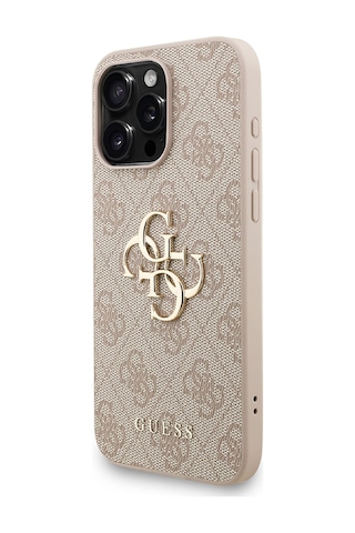 Apple Uyumlu iPhone 15 Pro Max Kılıf Guess Lisanslı Bilek Askı İpli Metal 4g Ve Yazı Logolu Kapak Pembe
