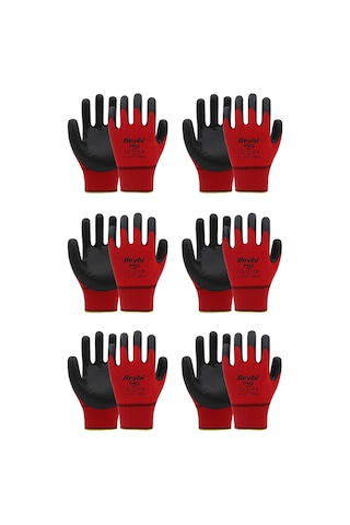 Pn2 Polyester Örme Nitril Eldiven - 6 Çift - Iş Eldiveni Kırmızı Tr