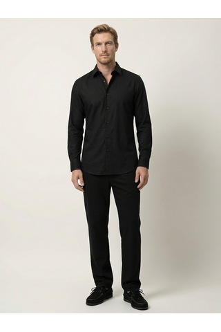 Xint Siyah Pamuk Dokulu Slim Fit Gömlek 700996 SİYAH